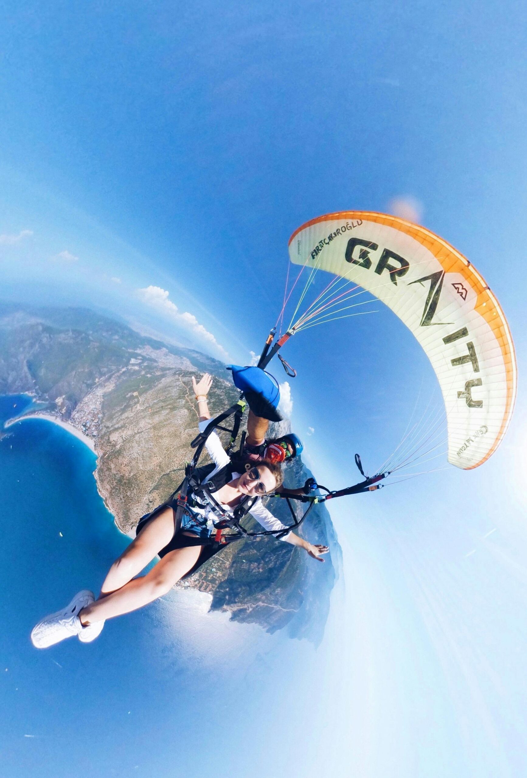 Experience the thrill of paragliding high above Ölüdeniz, Turkey, capturing breathtaking views.